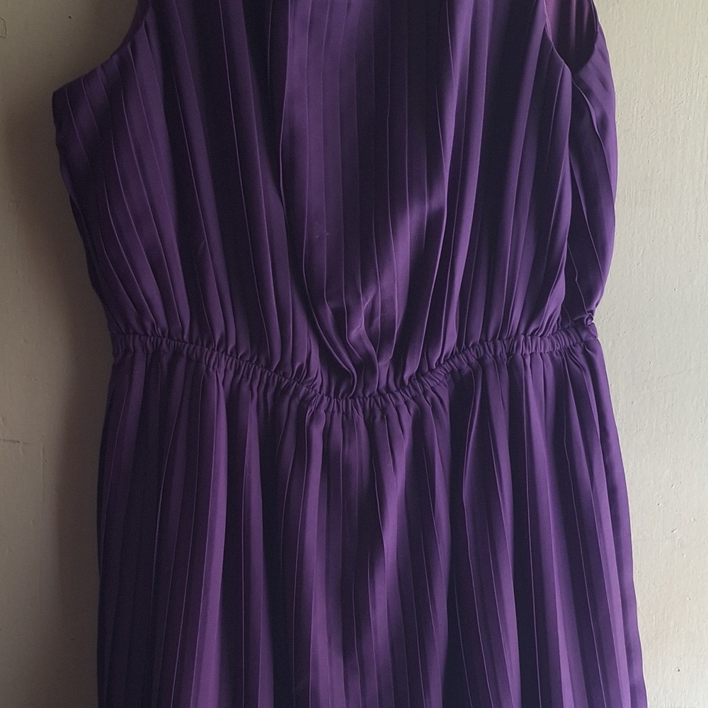 Pleated Purple Mini Dress with Gathered Waist